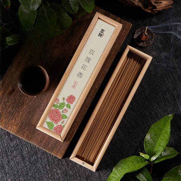 handmade natural rose incense sticks wooden box